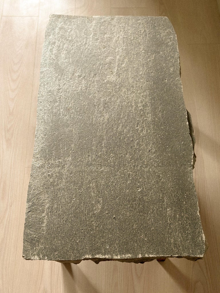 Antique Coffee Table with Slate Stone Top, Wabi Sabi Style, Norway c. 1700s - Image 4