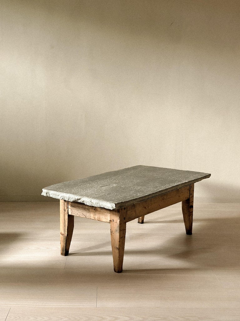 Antique Coffee Table with Slate Stone Top, Wabi Sabi Style, Norway c. 1700s - Image 8