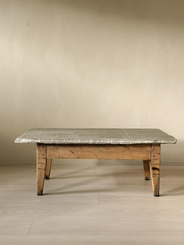 Antique Coffee Table with Slate Stone Top, Wabi Sabi Style, Norway c. 1700s - Image 10