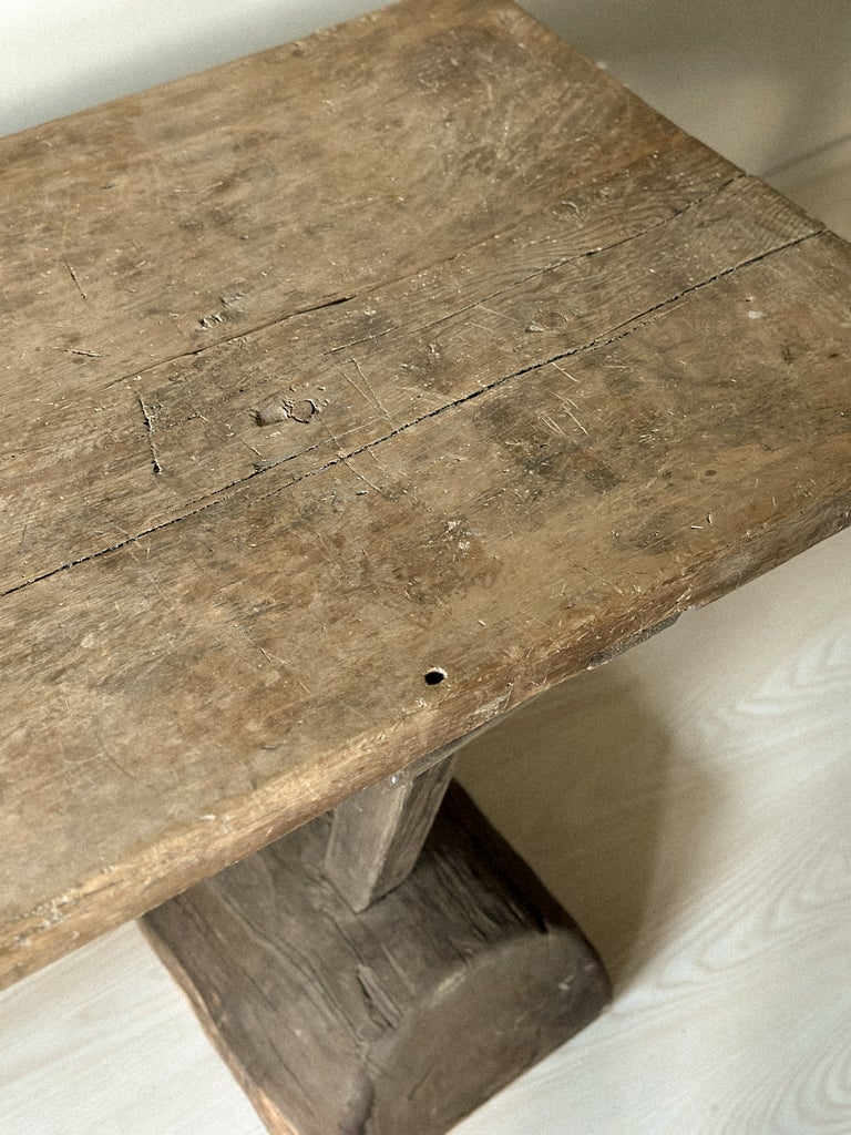 A Primitive Wabi Sabi Console table on Block Feet, Norway c. 1700s - Image 7