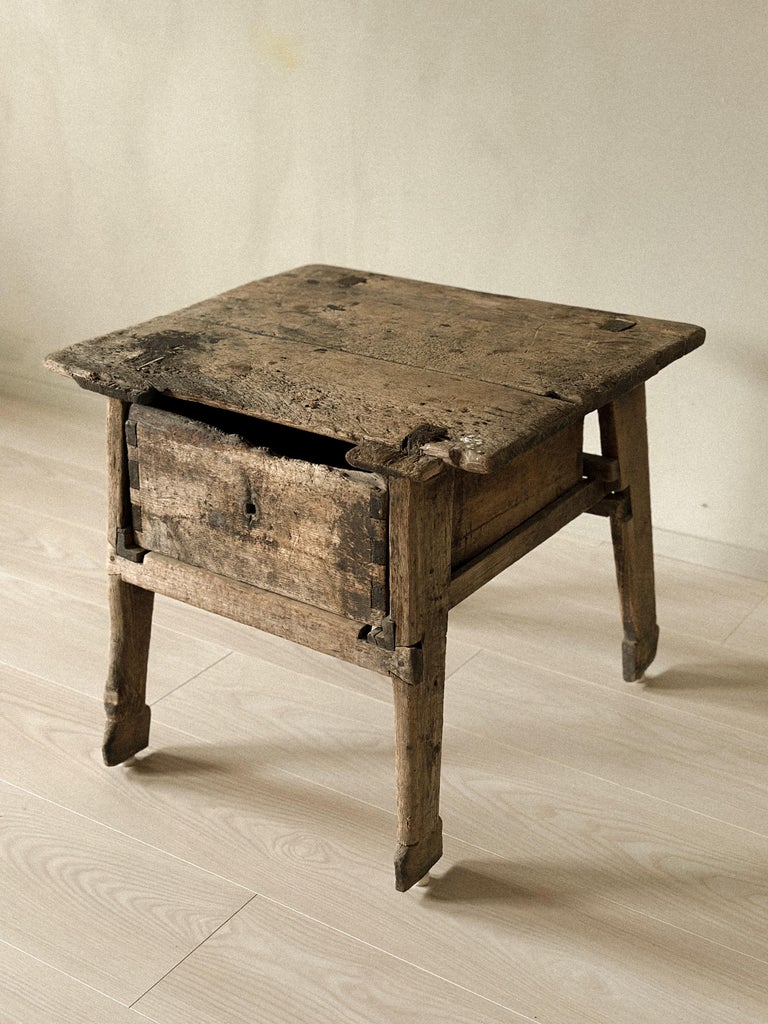 Antique Cobbler's Table, Side Table or Nightstand, Scandinavia, c. 1700s