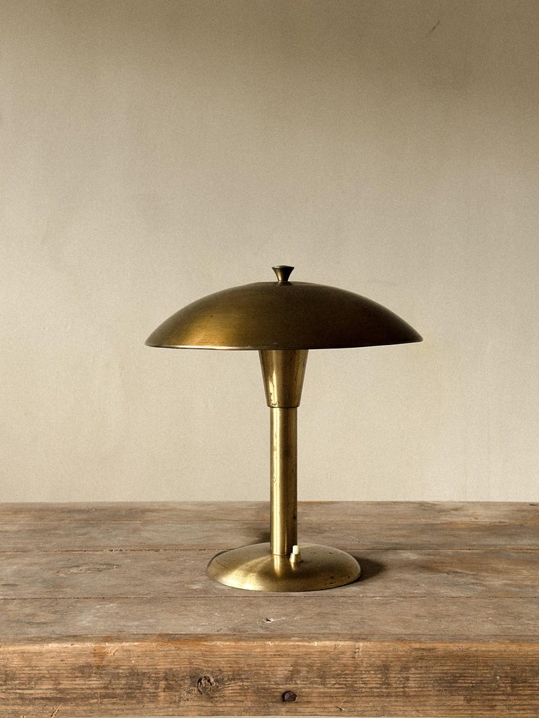 Mid-Century Brass Table Lamp with Adjustable Dome Shade, Norway c. 1950s