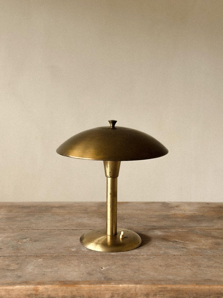 Mid-Century Brass Table Lamp with Adjustable Dome Shade, Norway c. 1950s - Image 11