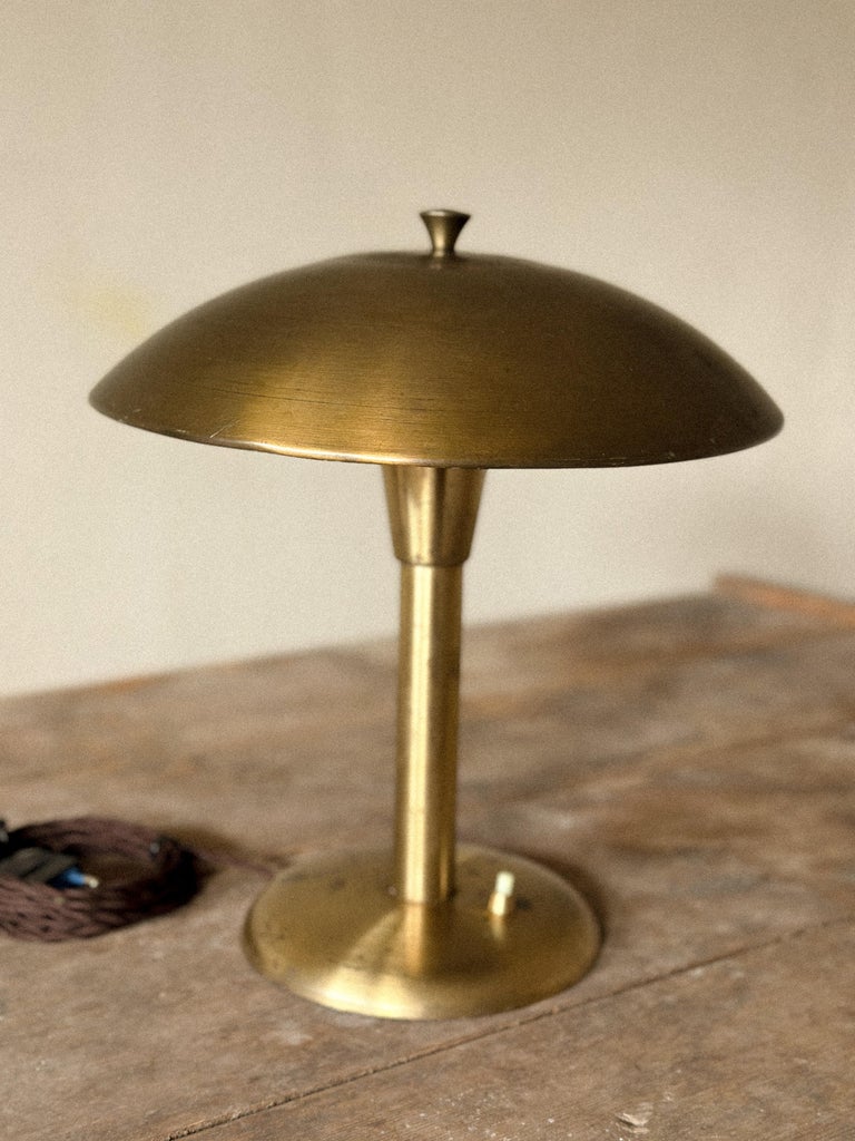 Mid-Century Brass Table Lamp with Adjustable Dome Shade, Norway c. 1950s - Image 6