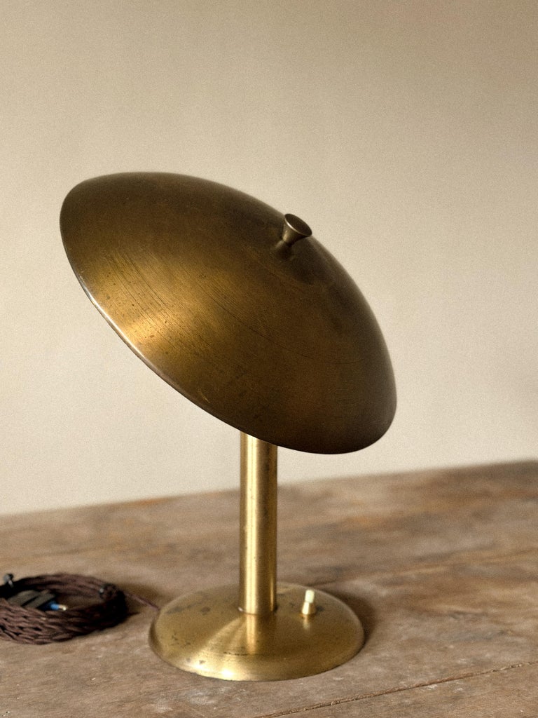 Mid-Century Brass Table Lamp with Adjustable Dome Shade, Norway c. 1950s - Image 3