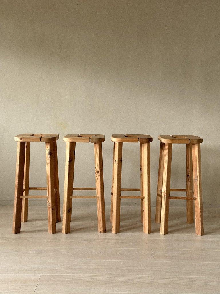 Set of 4 Pine Bar Stools, attr. Olof Ottelin, Finland, 1970s - Image 6