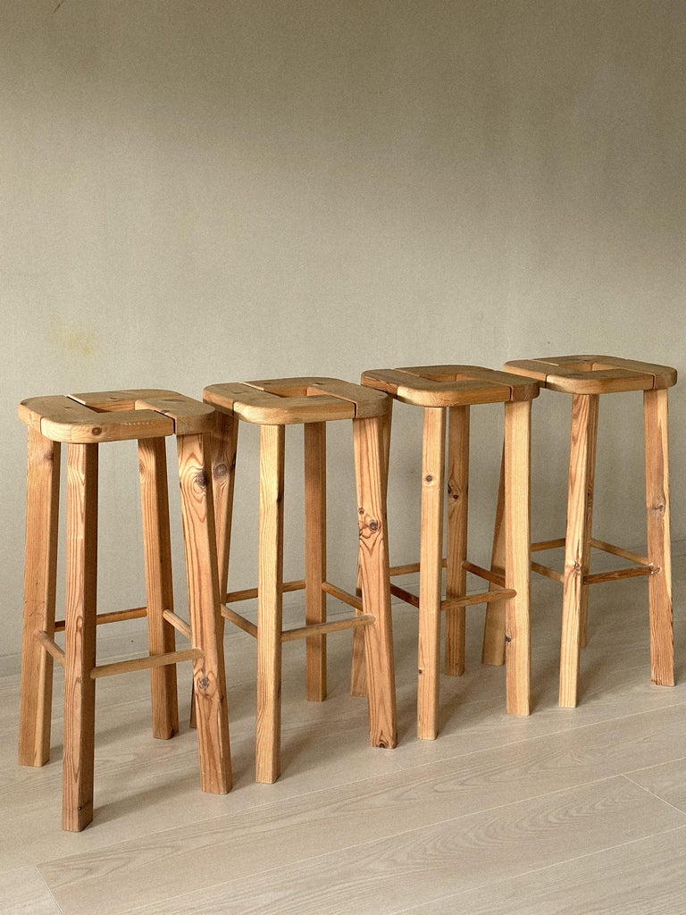 Set of 4 Pine Bar Stools, attr. Olof Ottelin, Finland, 1970s - Image 5