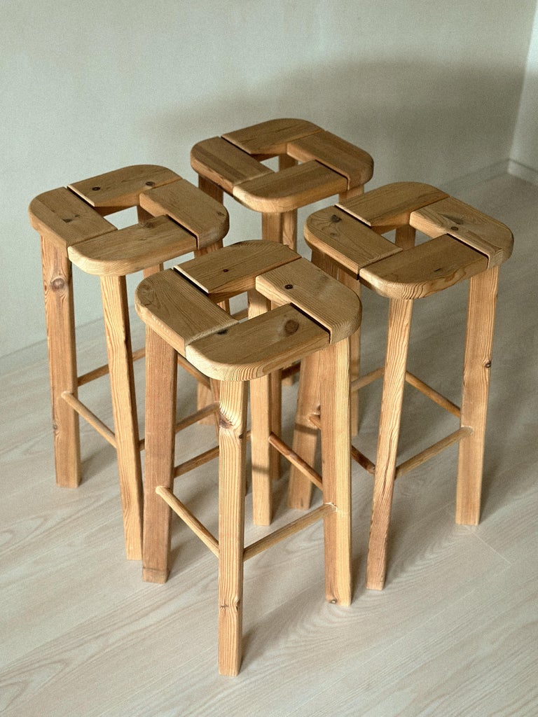 Set of 4 Pine Bar Stools, attr. Olof Ottelin, Finland, 1970s - Image 2