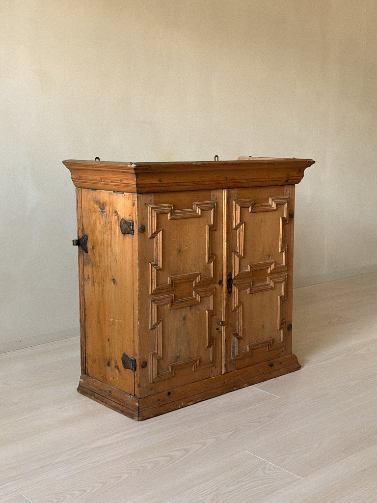 A Baroque Panelled Pine Wall Cabinet, Norway, 18th Century - Image 7