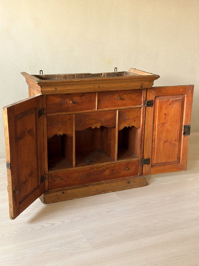A Baroque Panelled Pine Wall Cabinet, Norway, 18th Century - Image 4