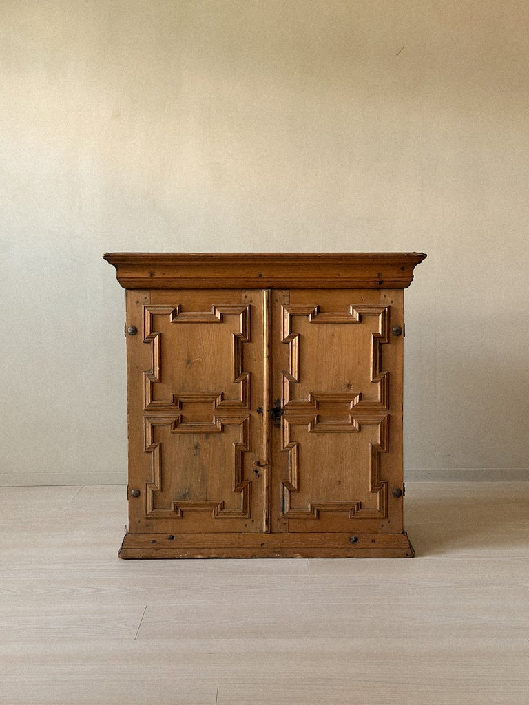 A Baroque Panelled Pine Wall Cabinet, Norway, 18th Century - Image 2