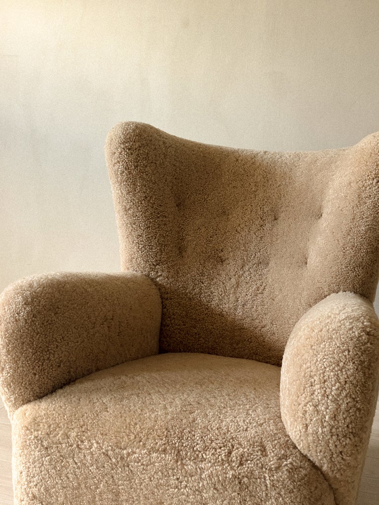A Danish Cabinetmaker Lounge Chair in Shearling, Denmark c. 1940s - Image 9