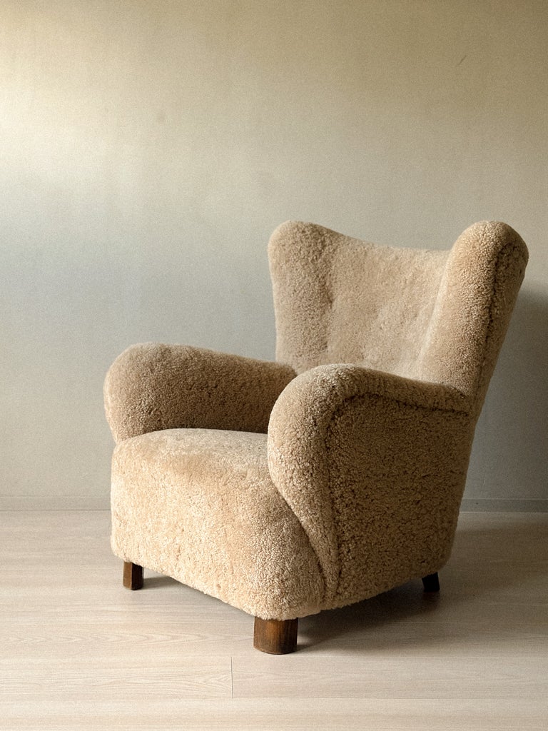 A Danish Cabinetmaker Lounge Chair in Shearling, Denmark c. 1940s