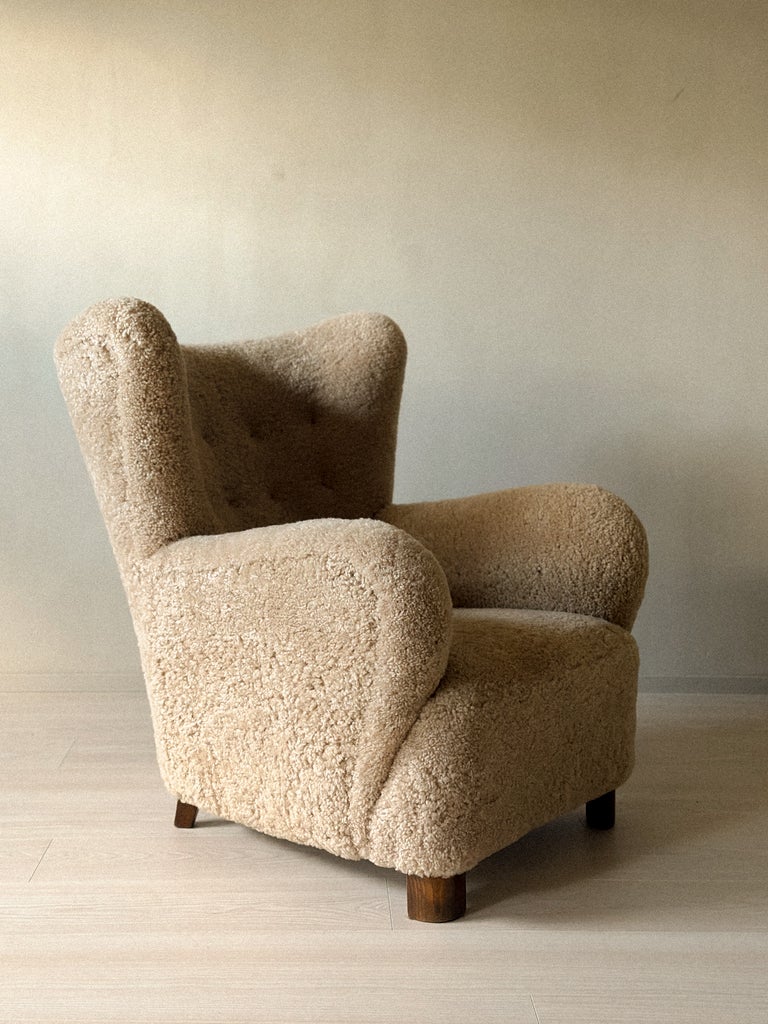 A Danish Cabinetmaker Lounge Chair in Shearling, Denmark c. 1940s - Image 4