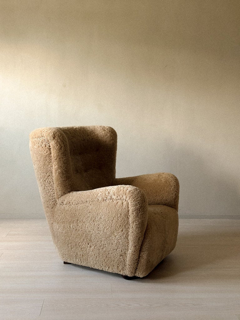 A Danish Cabinetmaker Lounge Chair in Sheepskin, Denmark c. 1940s - Image 3