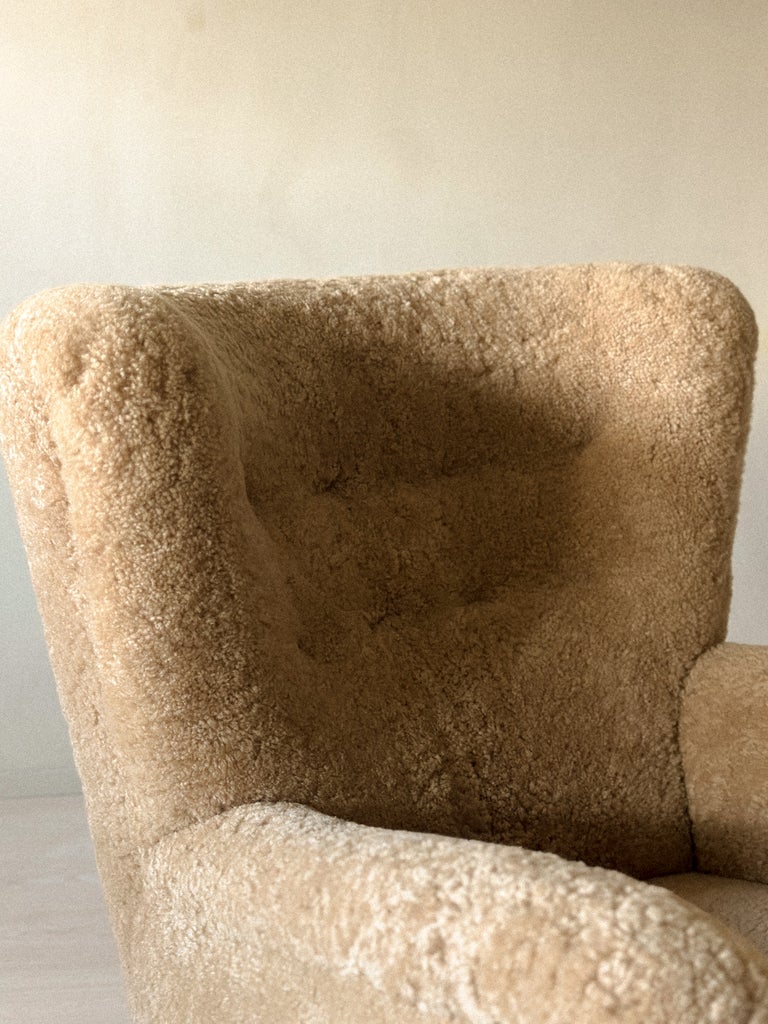 A Danish Cabinetmaker Lounge Chair in Sheepskin, Denmark c. 1940s - Image 6