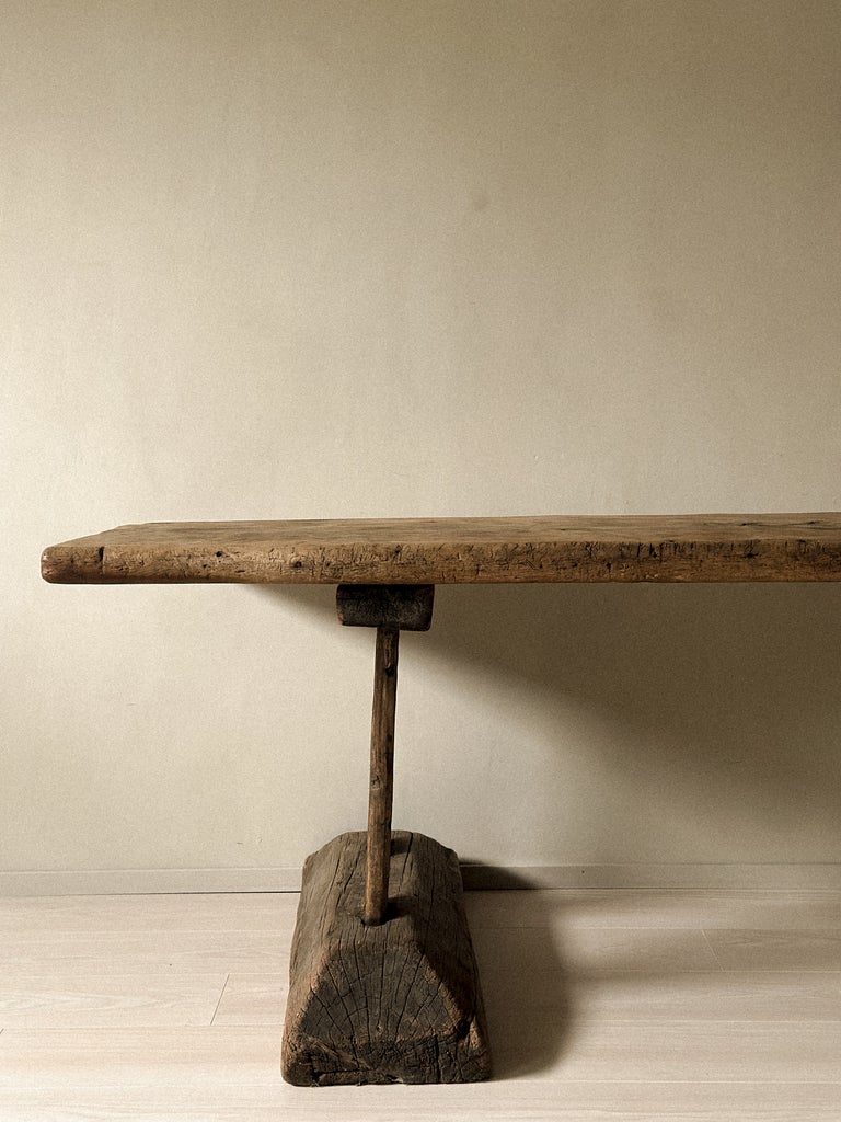 A Massive and Rare Wabi Sabi Long Table, Carved from a Single Plank, Early 1700s - Image 15