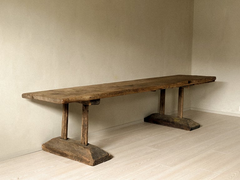 A Massive and Rare Wabi Sabi Long Table, Carved from a Single Plank, Early 1700s - Image 2