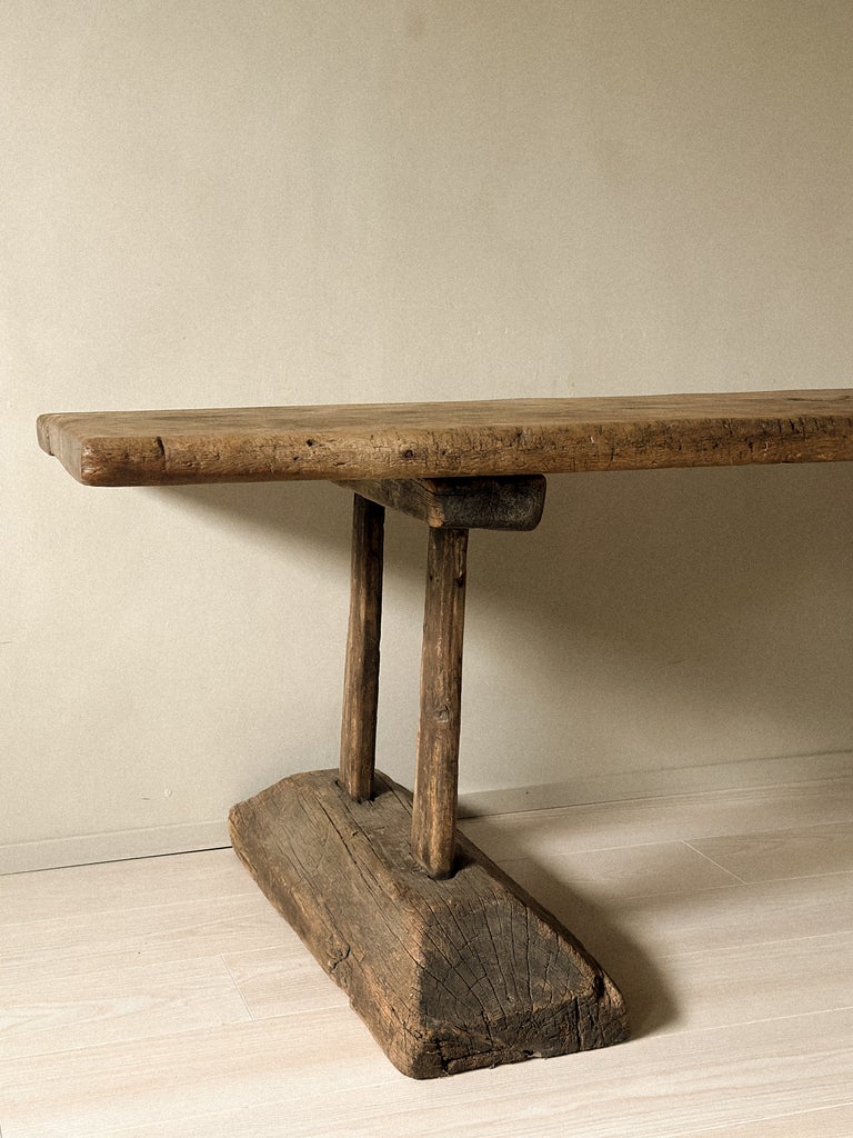 A Massive and Rare Wabi Sabi Long Table, Carved from a Single Plank, Early 1700s - Image 12