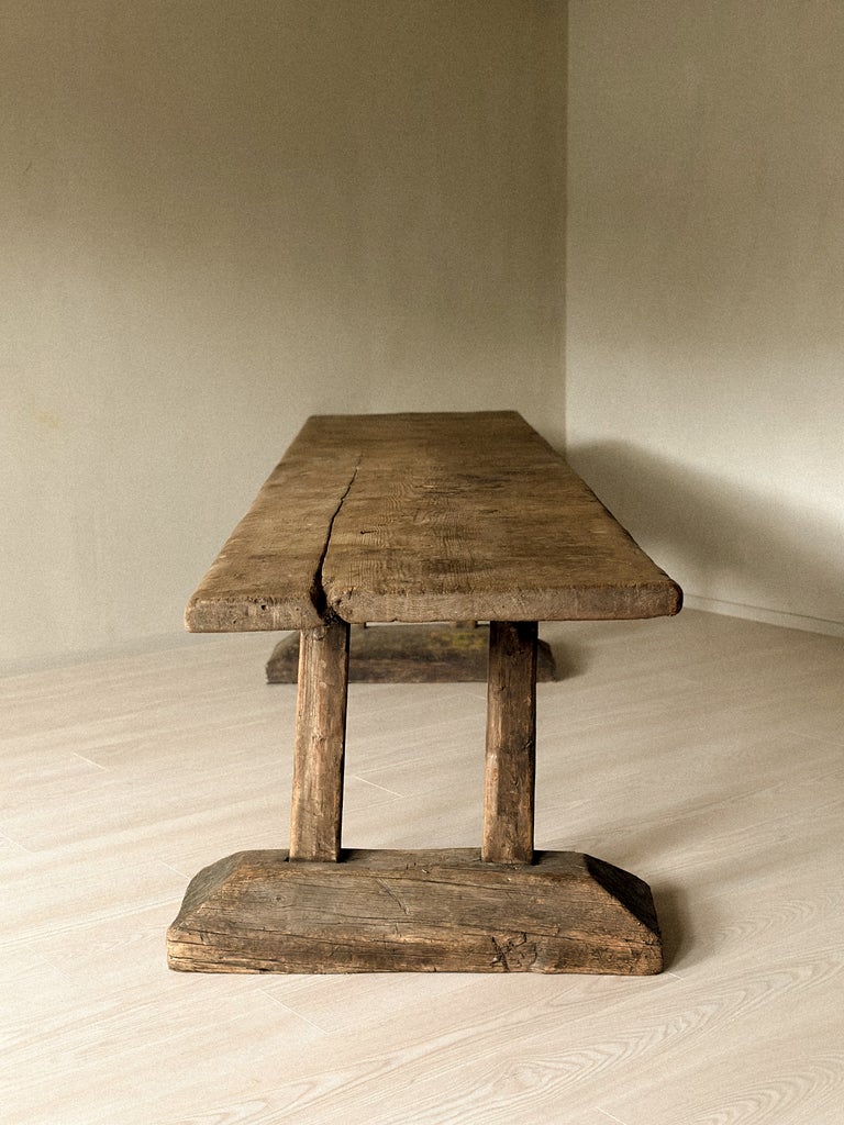A Massive and Rare Wabi Sabi Long Table, Carved from a Single Plank, Early 1700s - Image 4