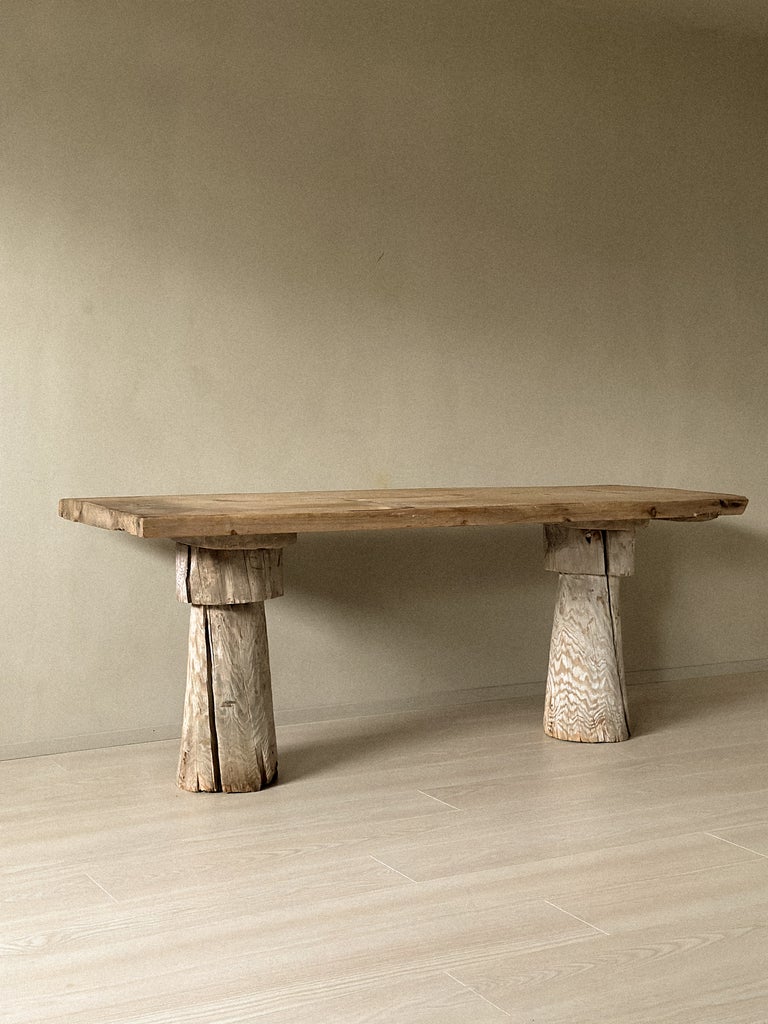 A Primitive Console Table on Sculpted Pedestal Legs, Scandinavia c. 1800s - Image 13