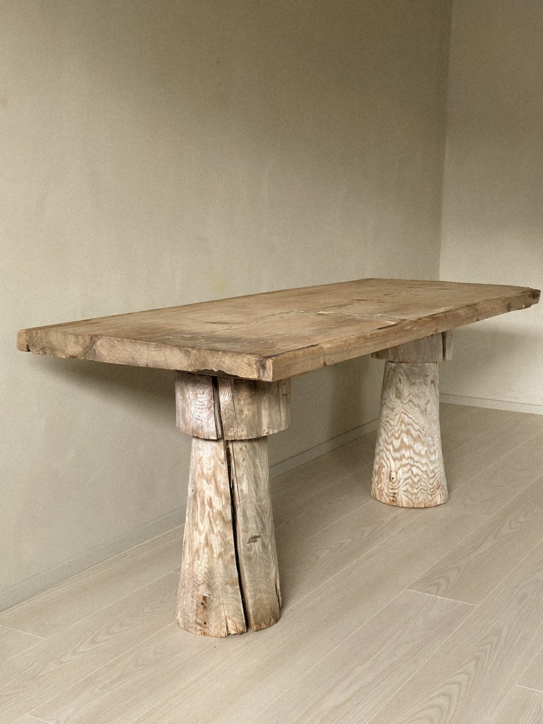 A Primitive Console Table on Sculpted Pedestal Legs, Scandinavia c. 1800s - Image 9
