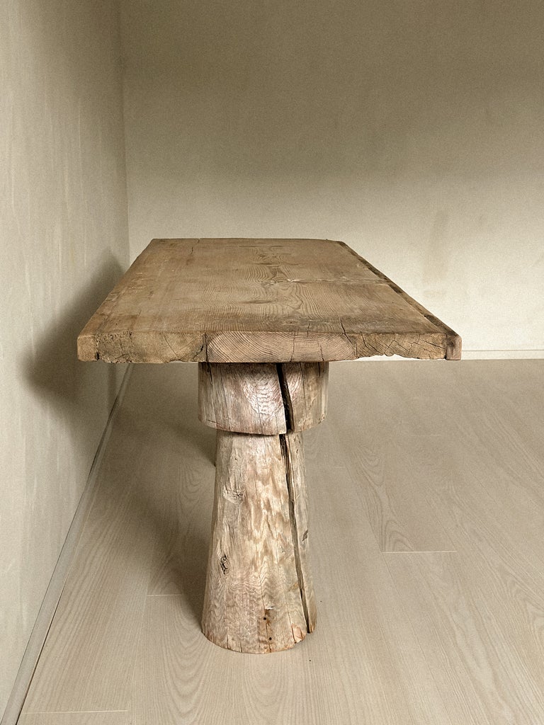 A Primitive Console Table on Sculpted Pedestal Legs, Scandinavia c. 1800s - Image 8