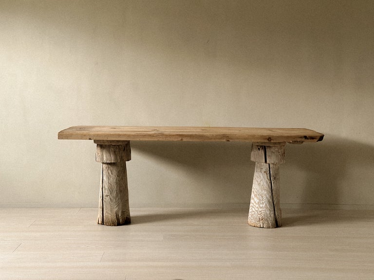 A Primitive Console Table on Sculpted Pedestal Legs, Scandinavia c. 1800s - Image 3