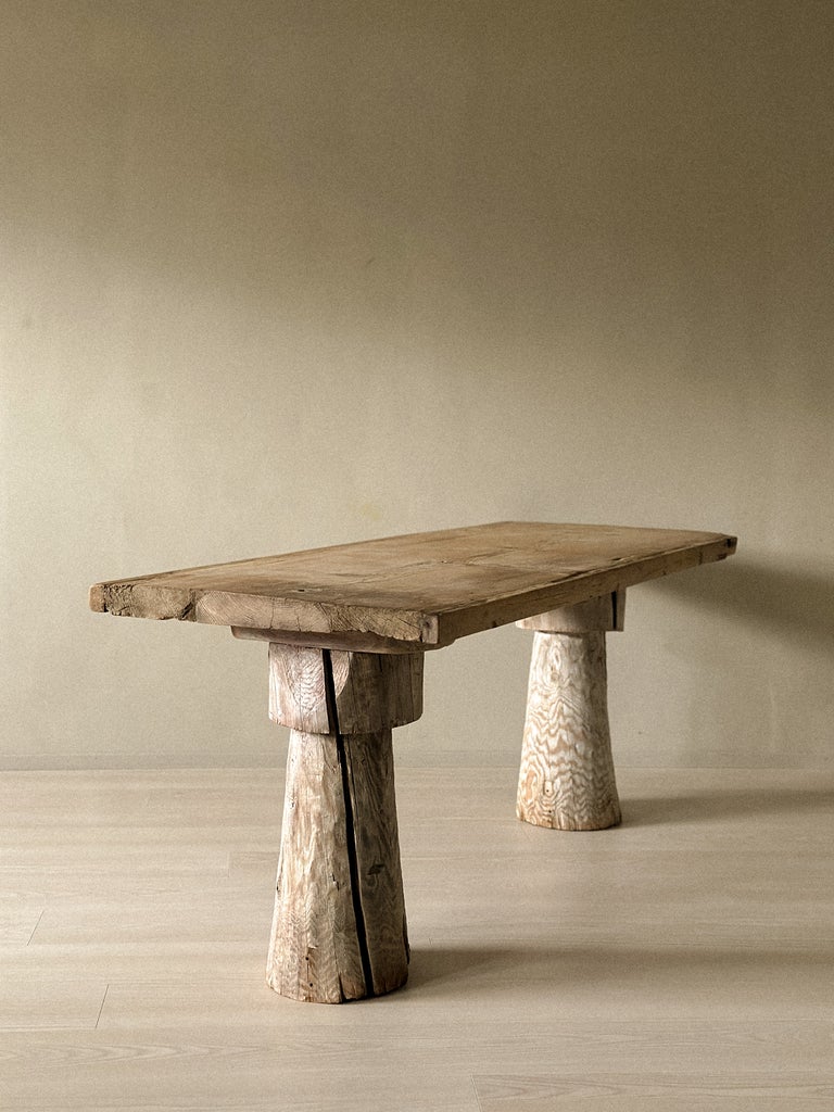 A Primitive Console Table on Sculpted Pedestal Legs, Scandinavia c. 1800s - Image 2