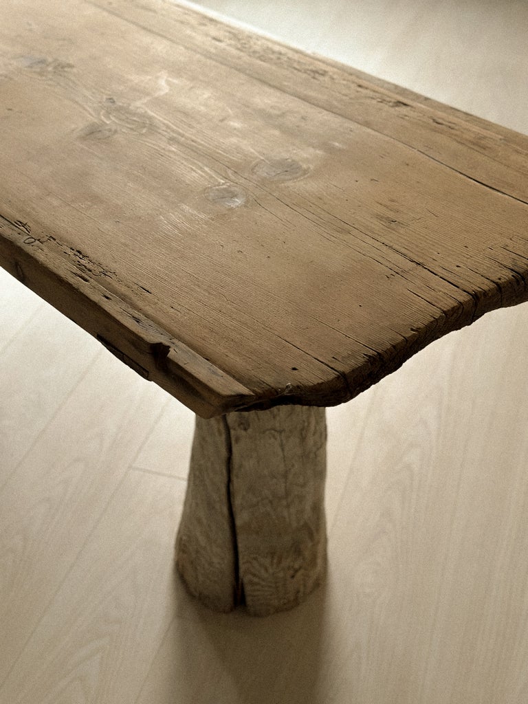A Primitive Console Table on Sculpted Pedestal Legs, Scandinavia c. 1800s - Image 15