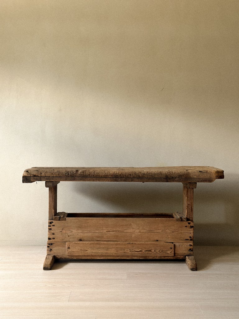 A Primitive Trestle Work Table / Console, Scandinavia Wabi Sabi c. 1800s