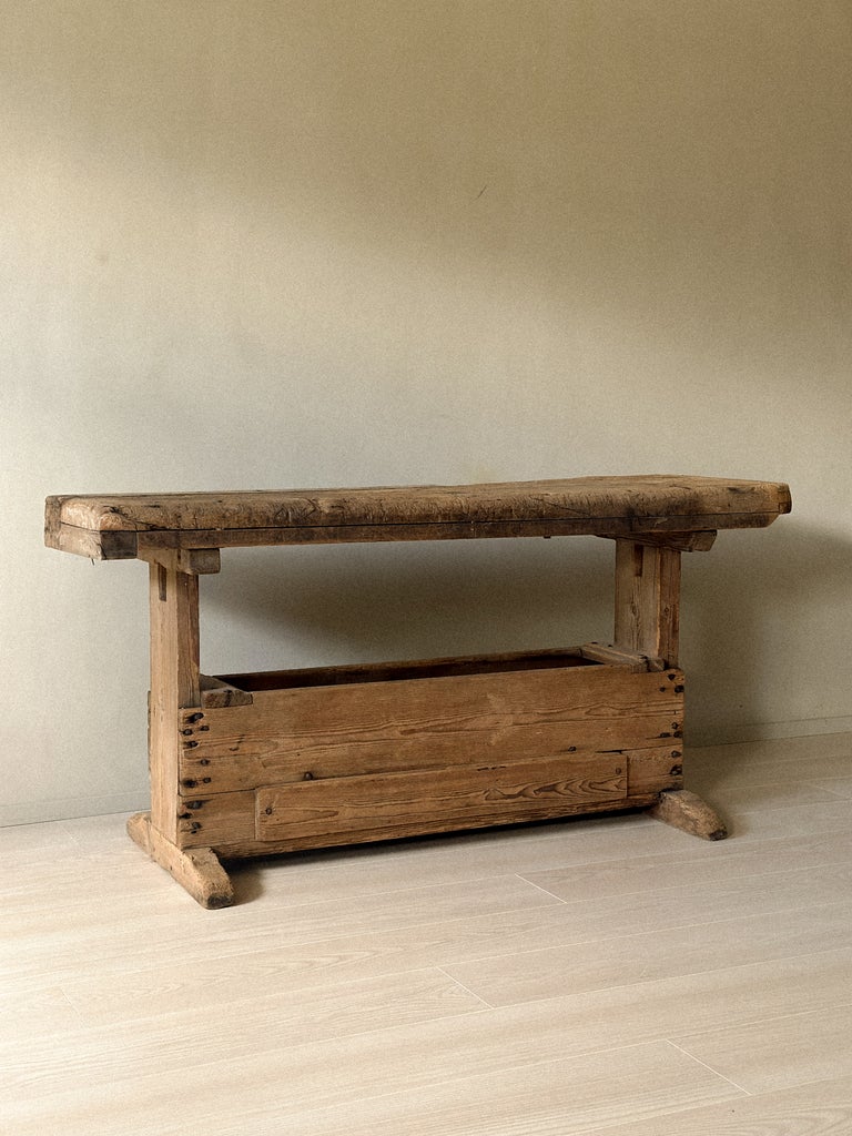 A Primitive Trestle Work Table / Console, Scandinavia Wabi Sabi c. 1800s - Image 2