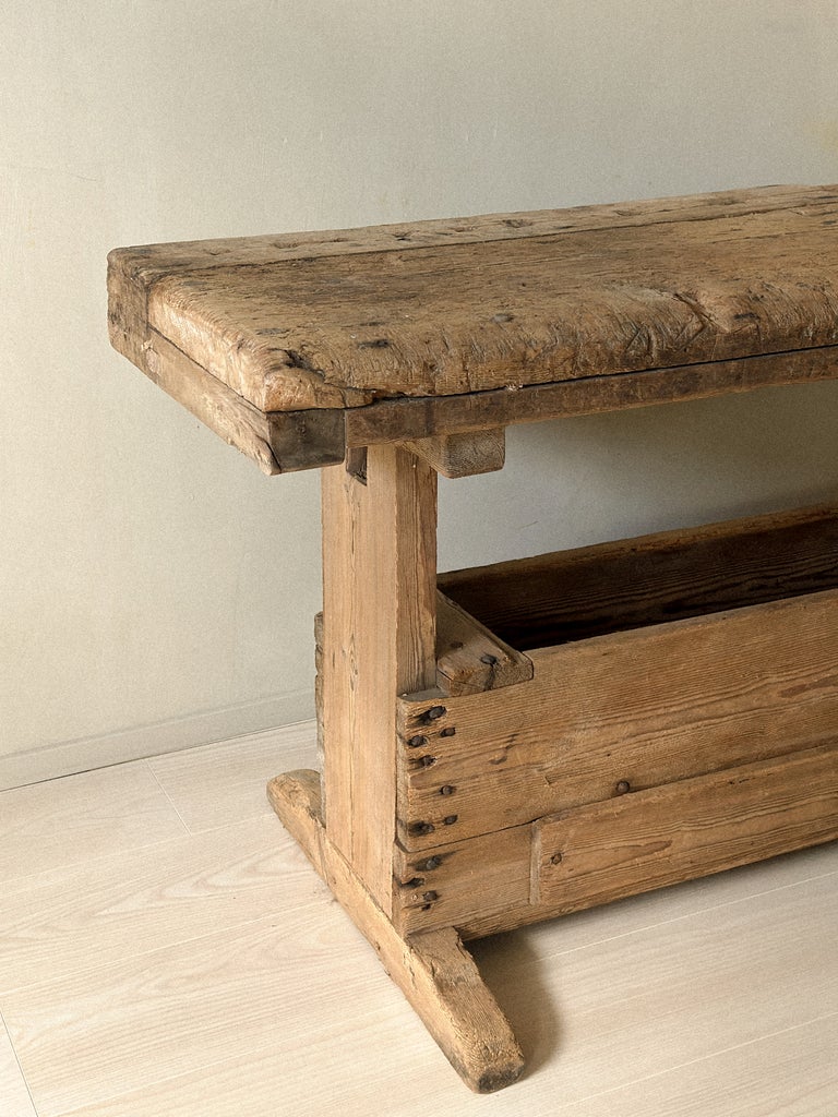 A Primitive Trestle Work Table / Console, Scandinavia Wabi Sabi c. 1800s - Image 15