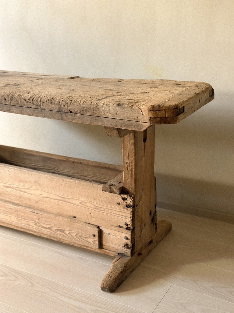 A Primitive Trestle Work Table / Console, Scandinavia Wabi Sabi c. 1800s - Image 14