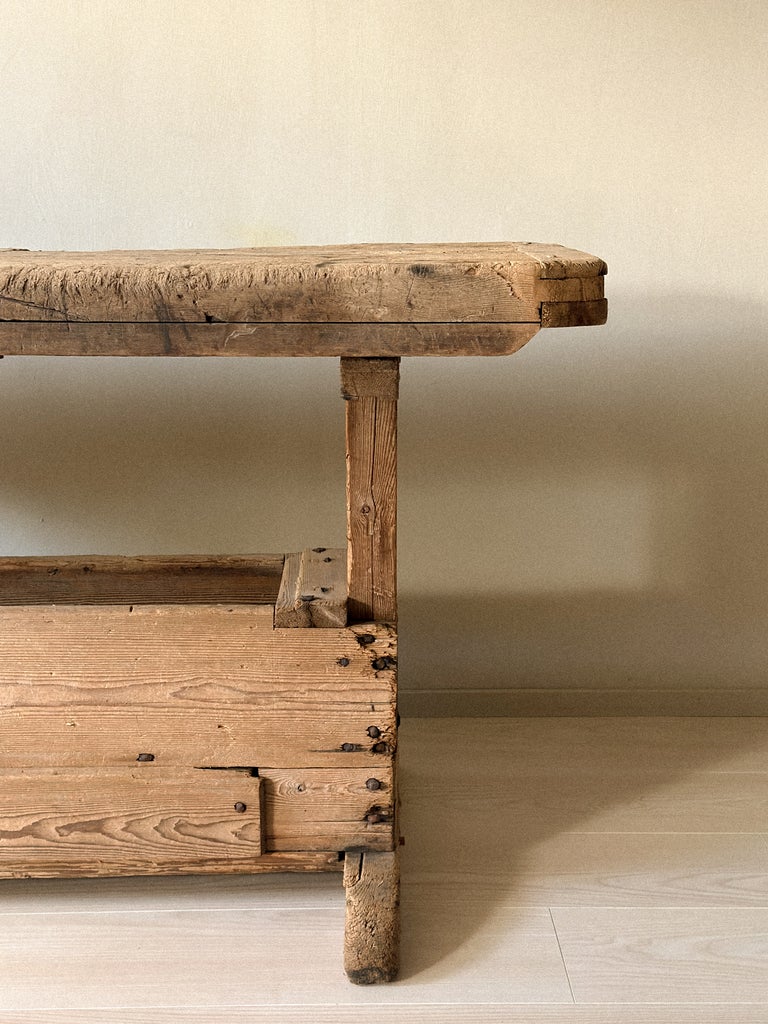 A Primitive Trestle Work Table / Console, Scandinavia Wabi Sabi c. 1800s - Image 13