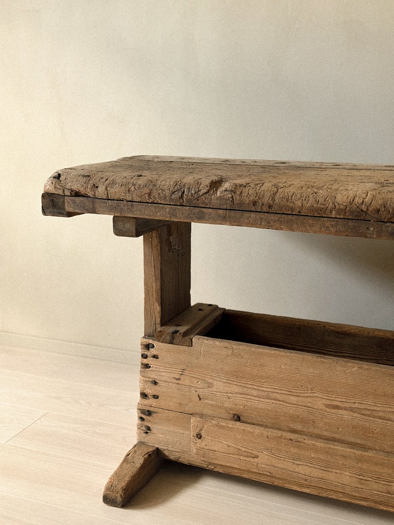A Primitive Trestle Work Table / Console, Scandinavia Wabi Sabi c. 1800s - Image 12