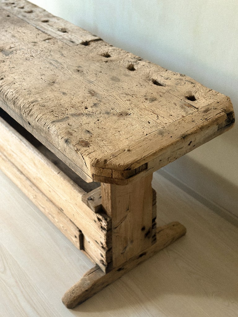 A Primitive Trestle Work Table / Console, Scandinavia Wabi Sabi c. 1800s - Image 11