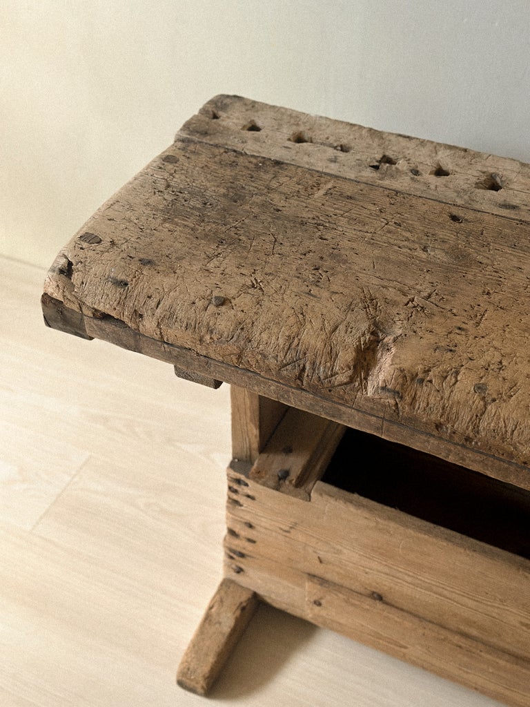 A Primitive Trestle Work Table / Console, Scandinavia Wabi Sabi c. 1800s - Image 9