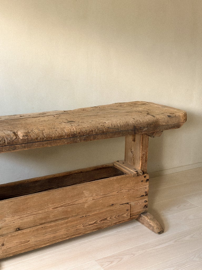 A Primitive Trestle Work Table / Console, Scandinavia Wabi Sabi c. 1800s - Image 8