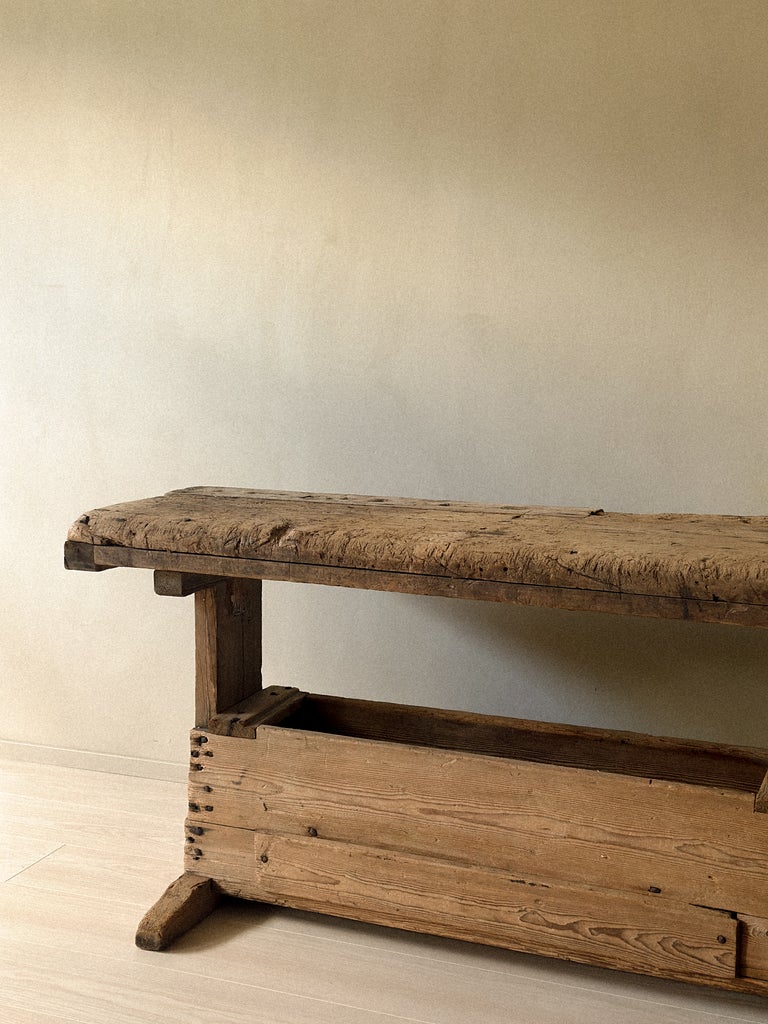 A Primitive Trestle Work Table / Console, Scandinavia Wabi Sabi c. 1800s - Image 7