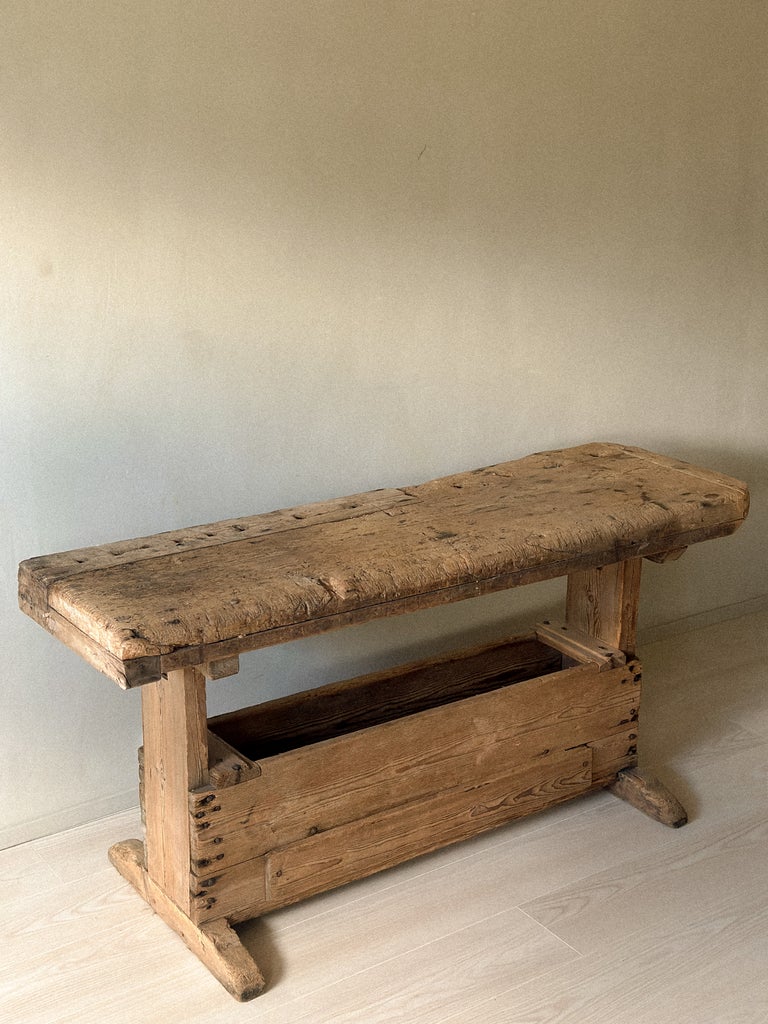 A Primitive Trestle Work Table / Console, Scandinavia Wabi Sabi c. 1800s - Image 3
