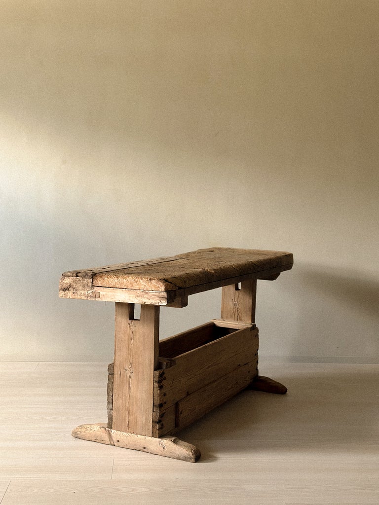 A Primitive Trestle Work Table / Console, Scandinavia Wabi Sabi c. 1800s - Image 6