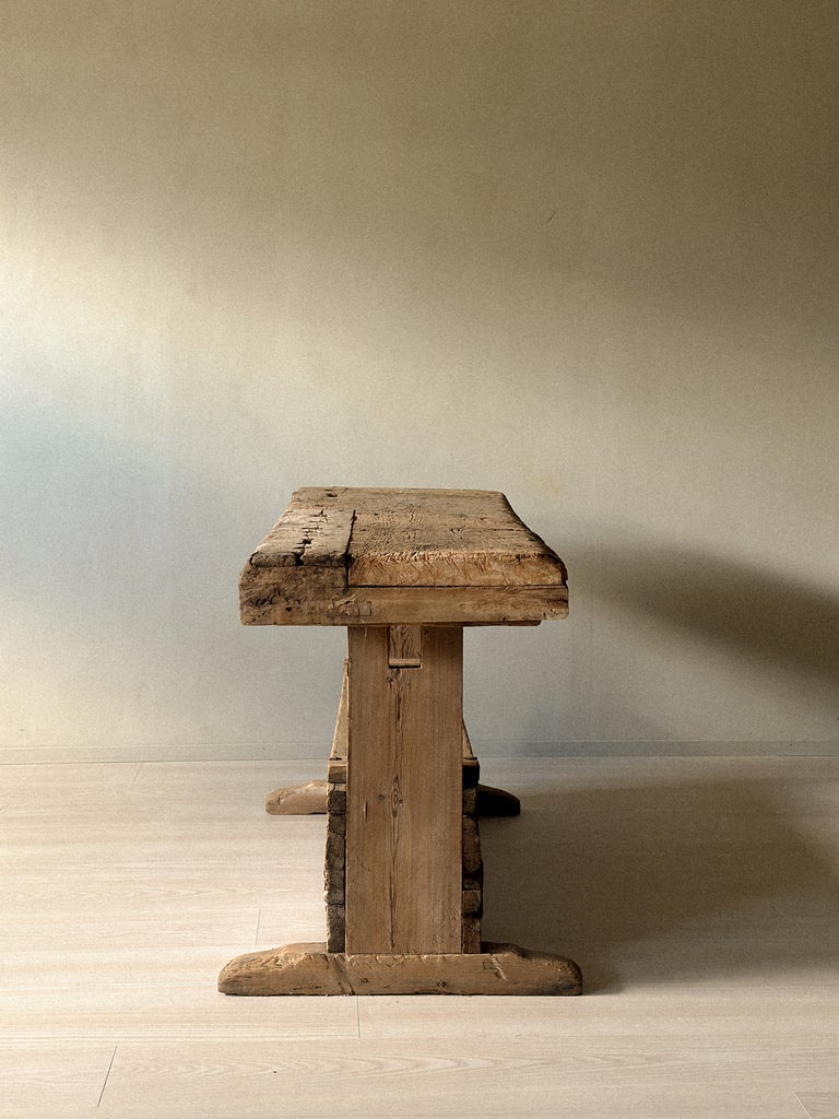 A Primitive Trestle Work Table / Console, Scandinavia Wabi Sabi c. 1800s - Image 5