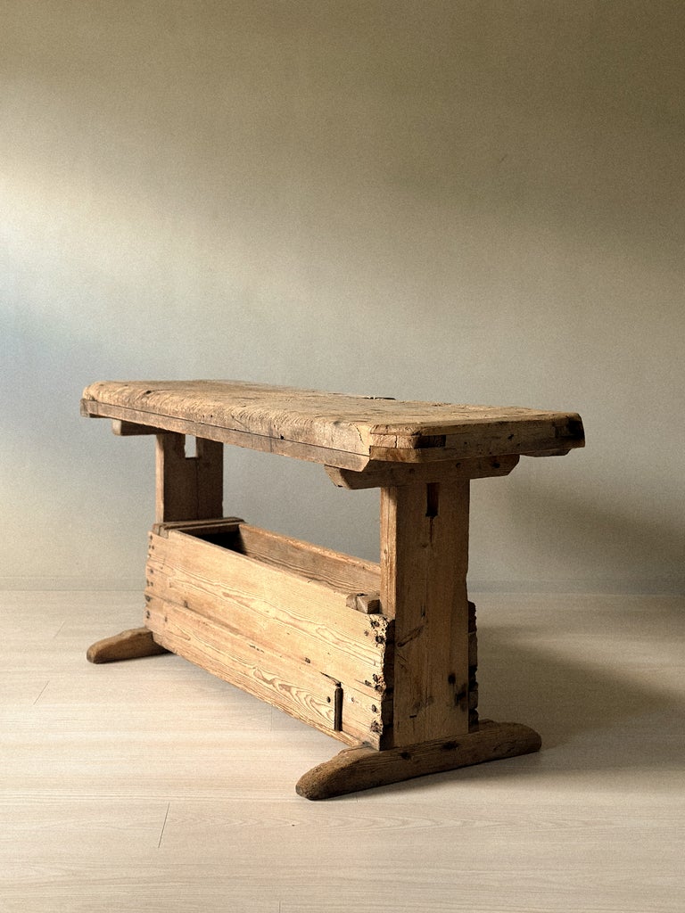 A Primitive Trestle Work Table / Console, Scandinavia Wabi Sabi c. 1800s - Image 4